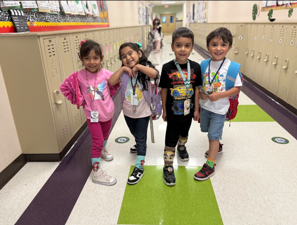 Students and staff wearing crazy socks for Fox in Sox day