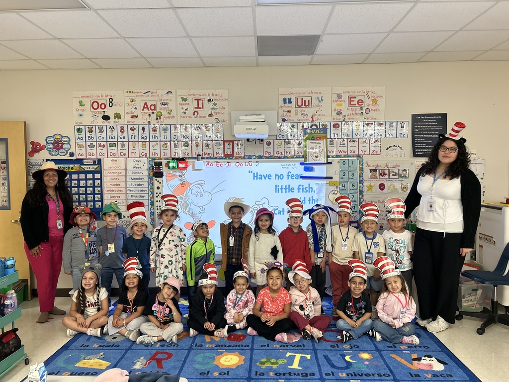 Students wearing their favorite hat for Dr. Seuss Week - Cat in the Hat Day