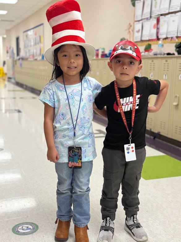 Students wearing their favorite hat for Dr. Seuss Week - Cat in the Hat Day