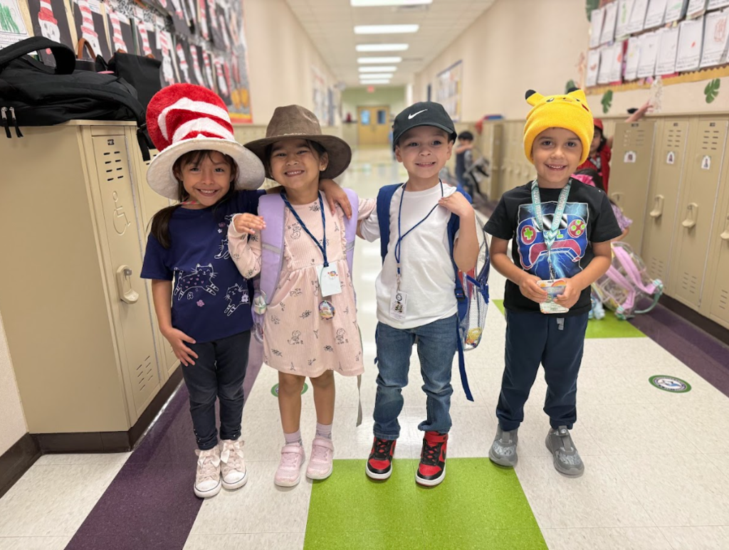 Students wearing their favorite hat for Dr. Seuss Week - Cat in the Hat Day