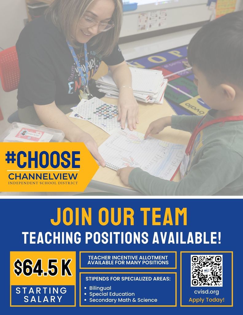 #CHOOSE CHANNELVIEW, Join our team flyer. Teacher student in the background