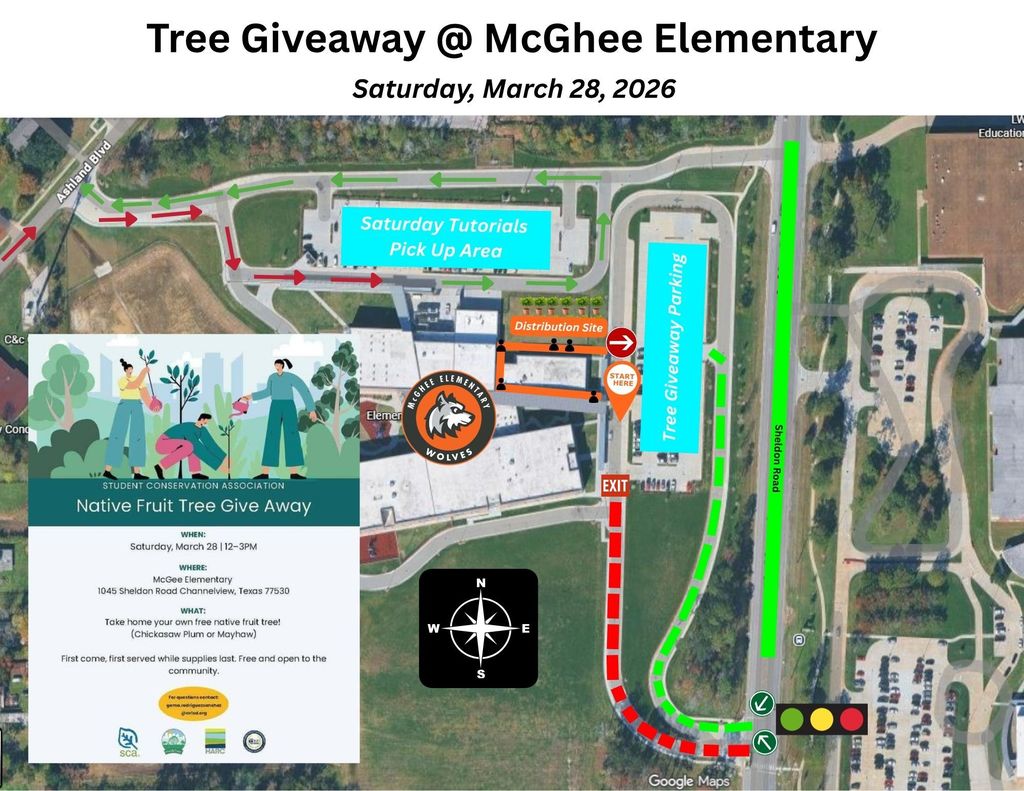 Tree giveaway at McGhee elementary map of how the event will take place.
