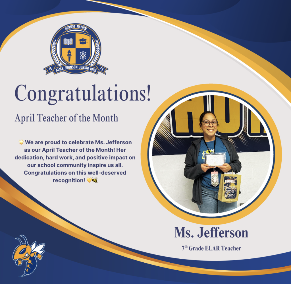 Jefferson, April Teacher of the Month
