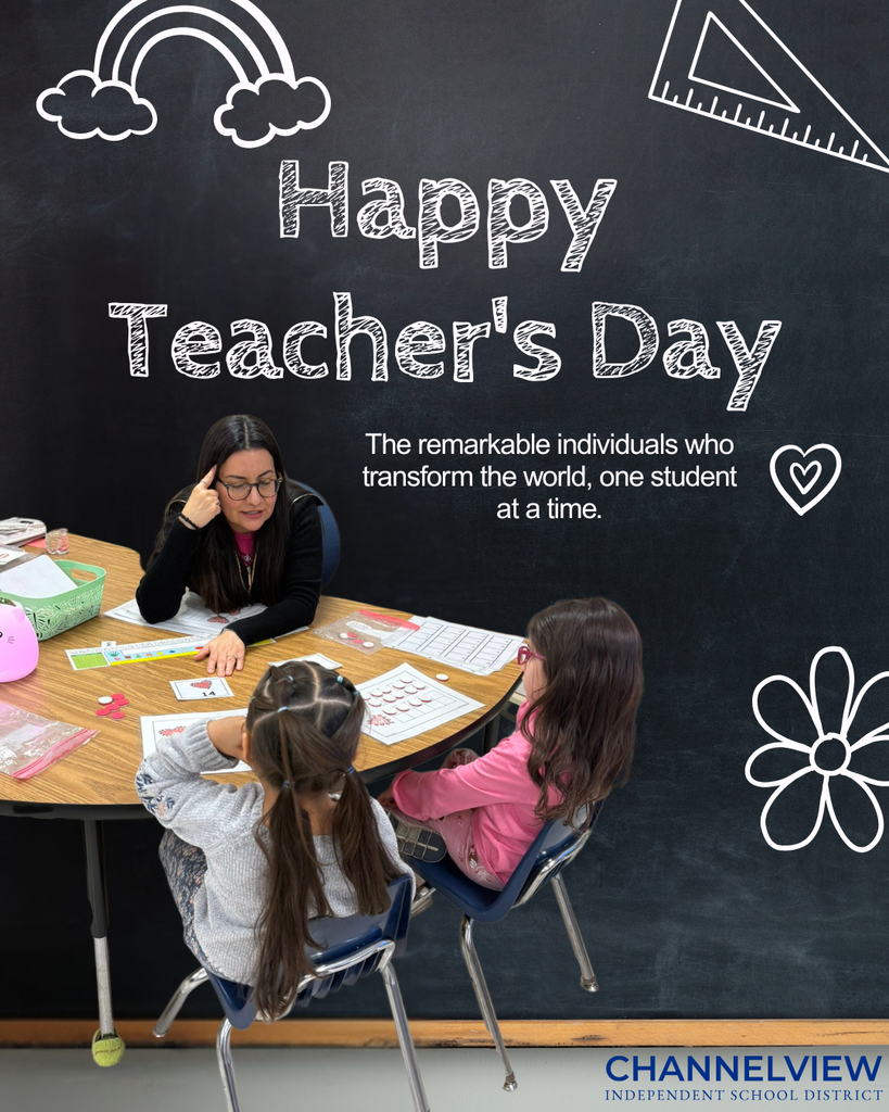 Happy Teacher's Day with a picture of one teacher and two students 