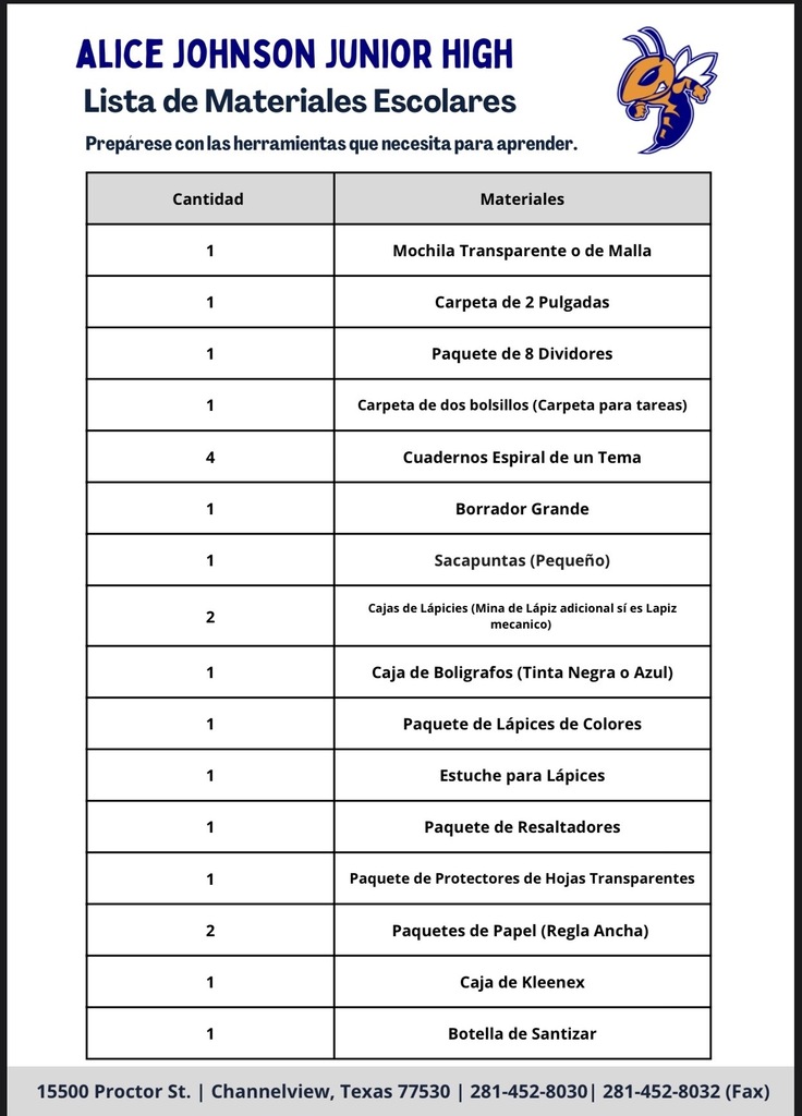 School Supplies- Spanish