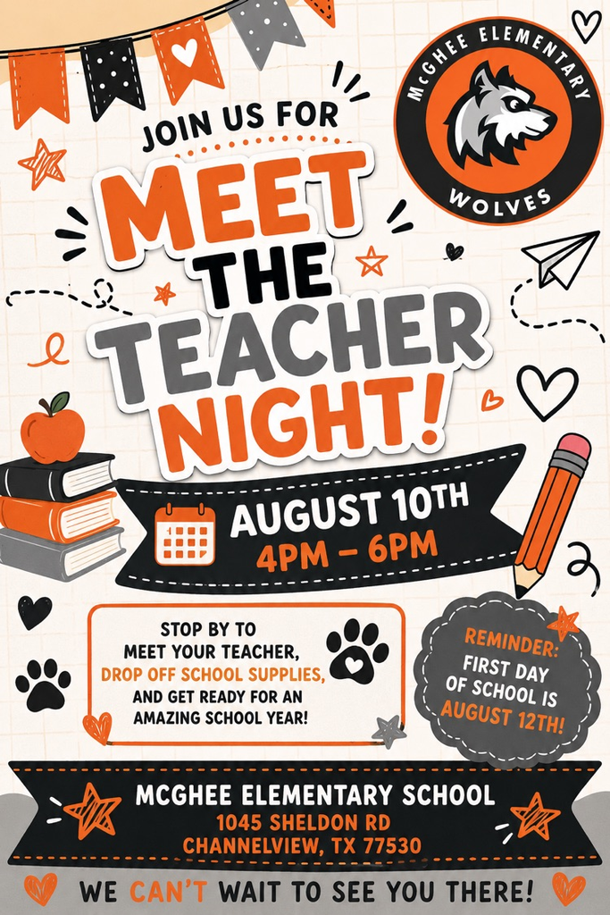 meet the teacher/turn in school supplies Aug 10  4 p.m - 6 p.m 