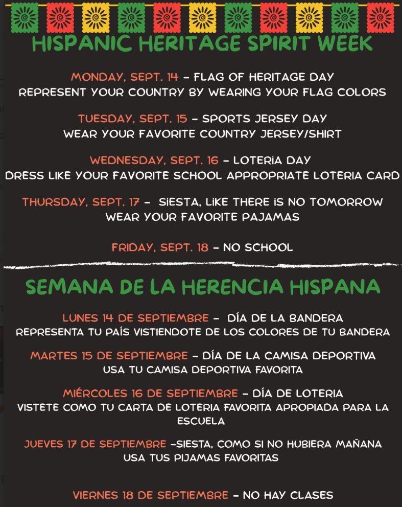 Hispanic Heritage Week Dress Up Days in English and Spanish