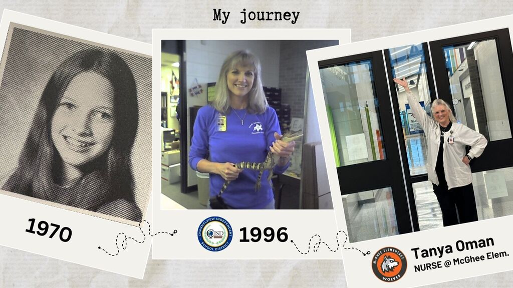 Nurse Oman's Full Circle Journey_ student in 1970, nurse holding a alligator 1996 and a picture of nurse at McGhee 