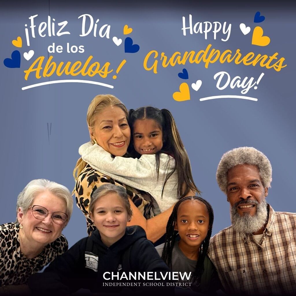 Feliz Dia d elos Abuelos and Happy Grandparents Day with a picture of 3 grandparents and their grandkids