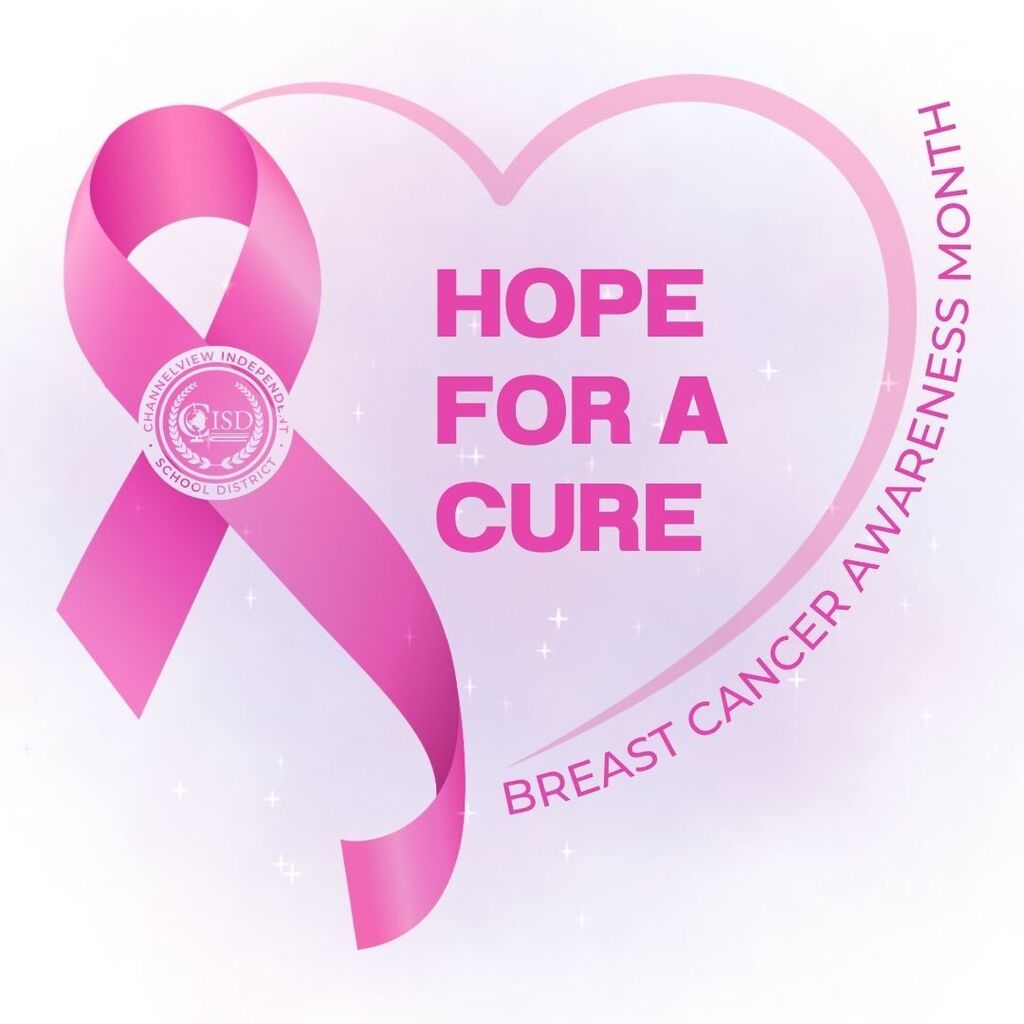 HOPE FOA A CURE. Breast Cancer Awareness Month GRAPHIC with a pink ribbon and CISD logo