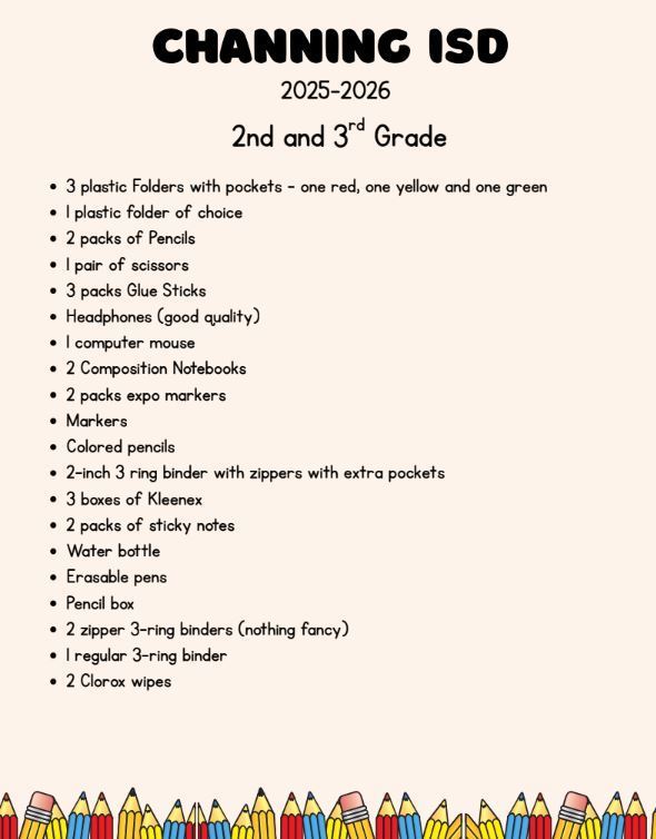 2nd and 3rd Supply List