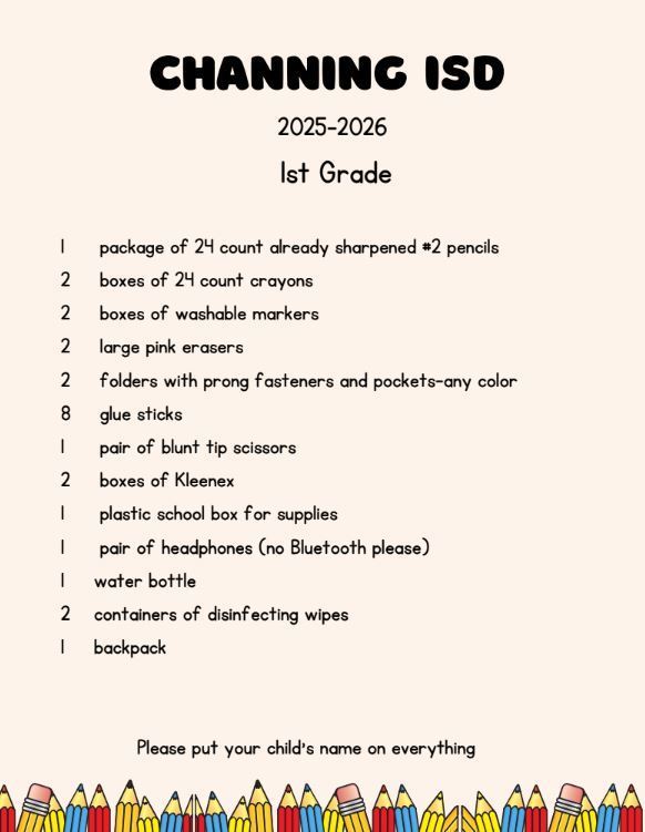 First Grade Supply List