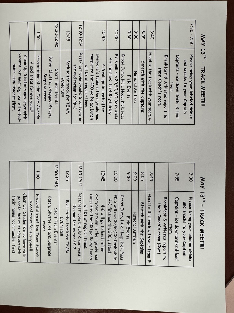 Track Meet Schedule
