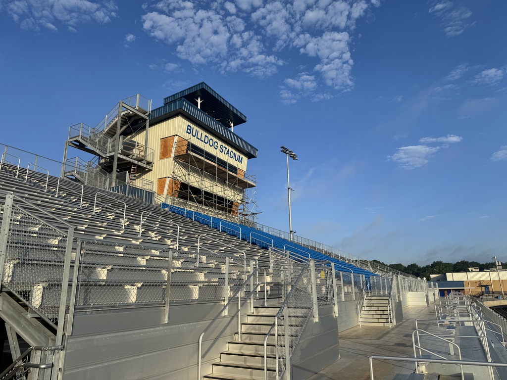 Bulldog stadium bleachers in the morning