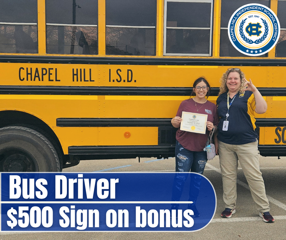 π Ready to hit the road with CHISD? We're offering a $500 sign-on bonus! Join our Bulldog team today! Apply and learn more here: https://chapelhilljobs.org/ #ChapelHilIISD #ChooseOpportunity