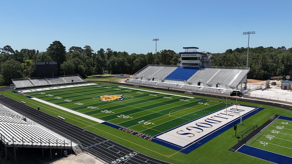 drone shot of Bulldog Stadium