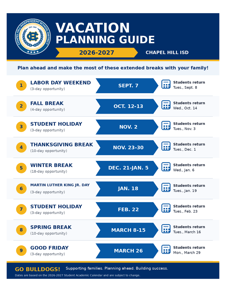 calendar of days off for CHISD