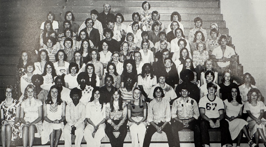 group of students in bleachers