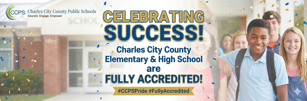 HUGE NEWS! 🎉 We are incredibly proud to announce that Charles City County Elementary AND High School are officially FULLY ACCREDITED! This is an amazing achievement for our students, staff, and entire community. Hard work pays off! 💙💛✨ #CCPSPride #FullyAccredited