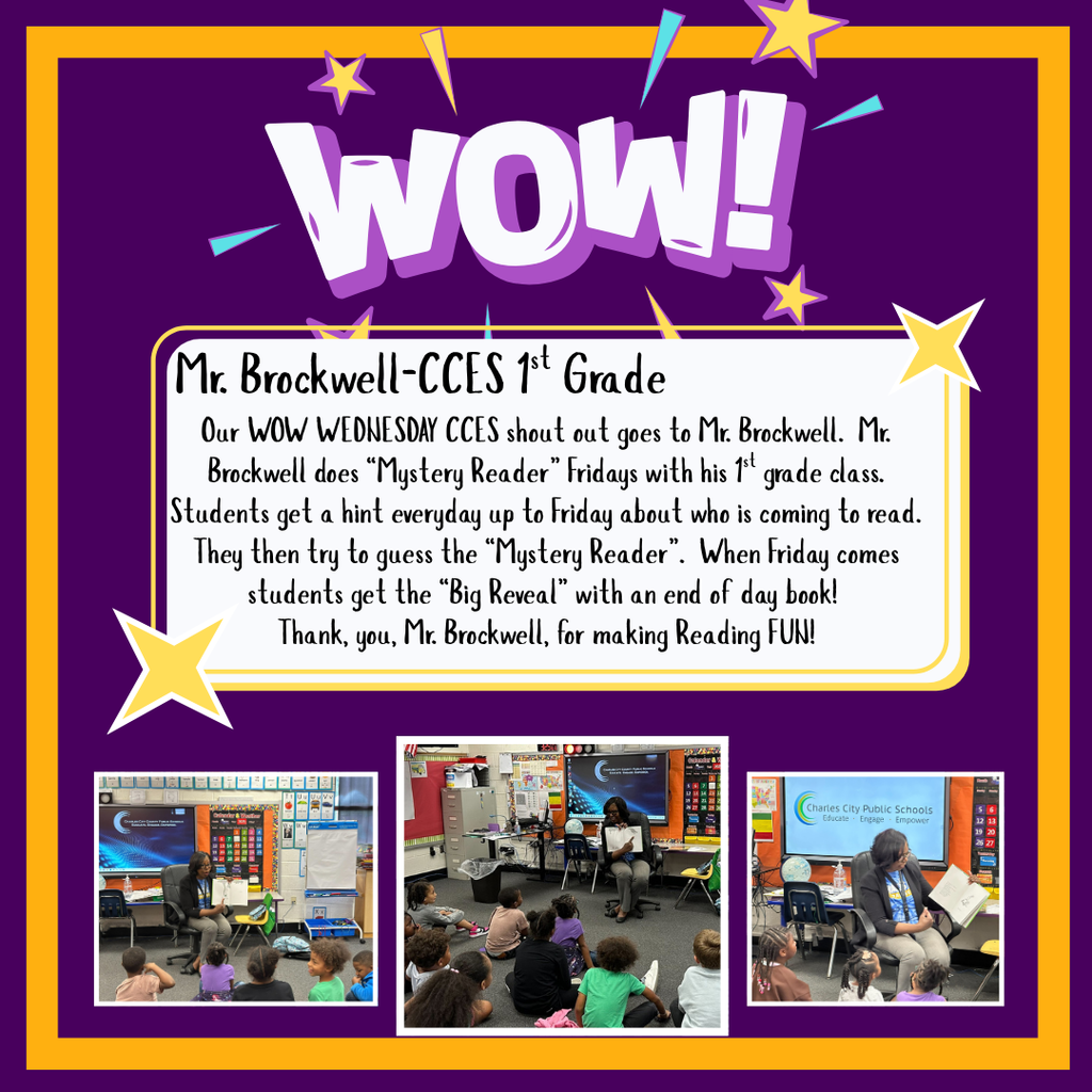 🎉 WOW Wednesday! 🎉 Across Charles City County Public Schools, our educators are sparking curiosity, building connections, and creating unforgettable learning moments every day! 💡✨ From hands-on science experiments to tech-infused lessons and student-centered projects, our teachers continue to WOW us with their creativity and dedication. 🙌 Drop a 👏 or ❤️ in the comments to celebrate our incredible CCPS educators who go above and beyond for our students! #WOWWednesday #CCPSPride #EducateEngageEmpower #PantherPride #CCPSVA #TeacherSpotlight