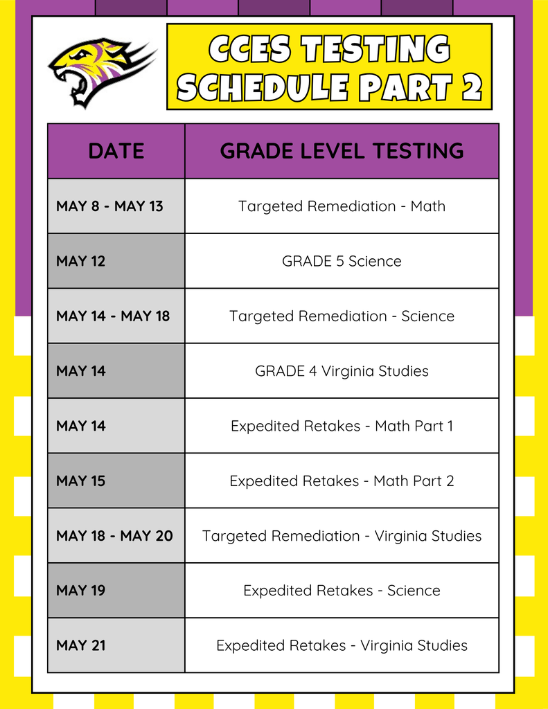 CCES Testing Schedule
