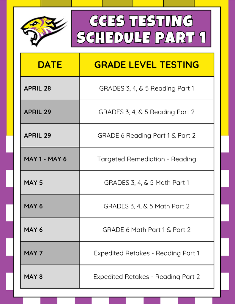 CCES Testing Schedule