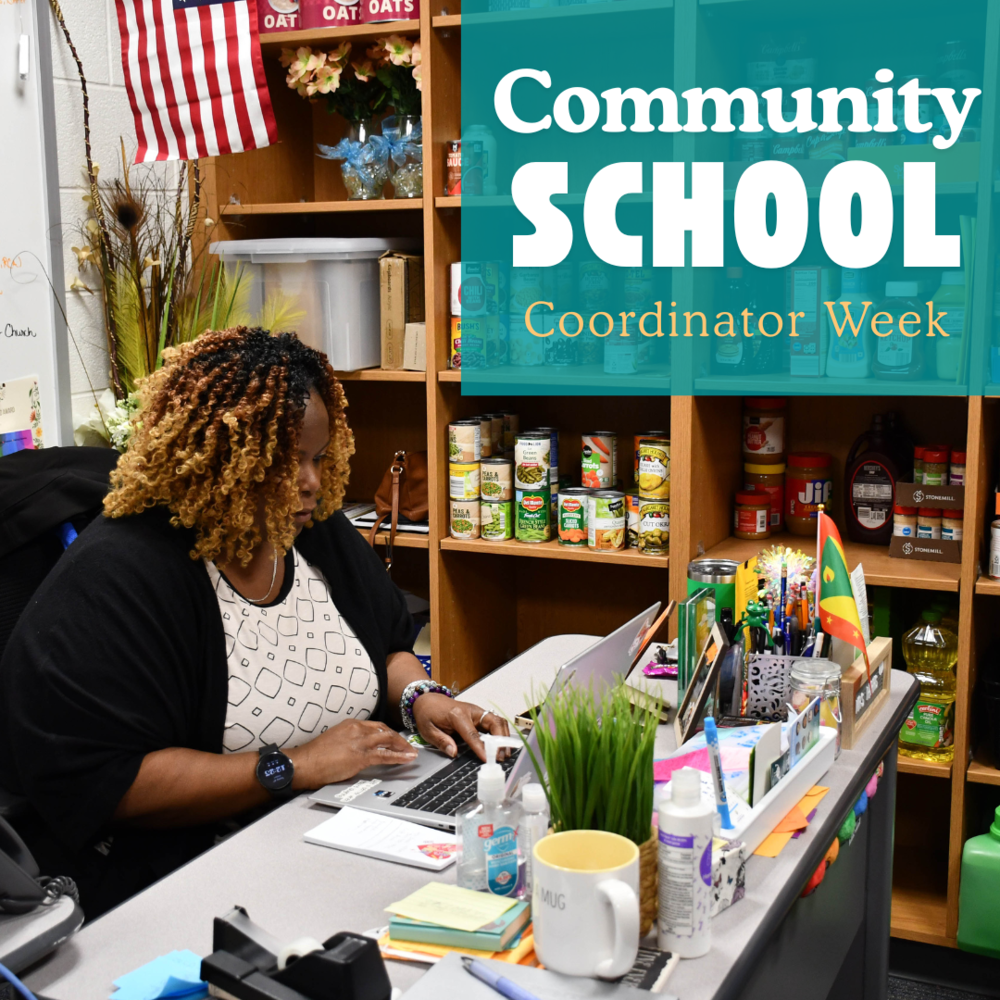school coordinator sitting at her desk