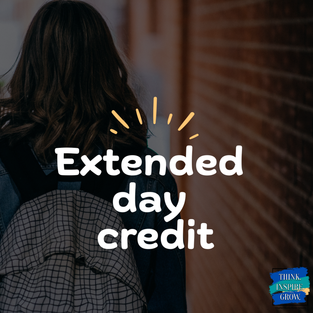 girl with backpack walking down hallway with words extended day credit