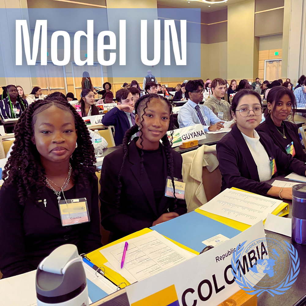 a row of students participating in model UN