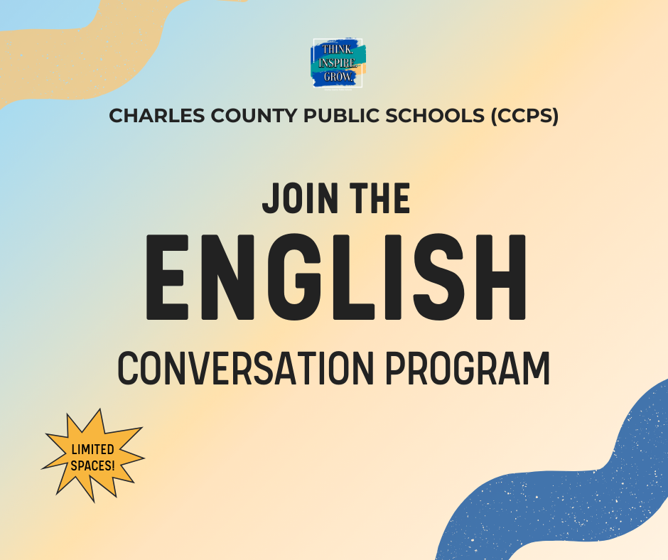 yellow background with the words "join the english conversation program"