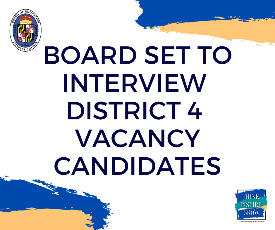 white background with the words board set to interview district 4 vacancy candidates