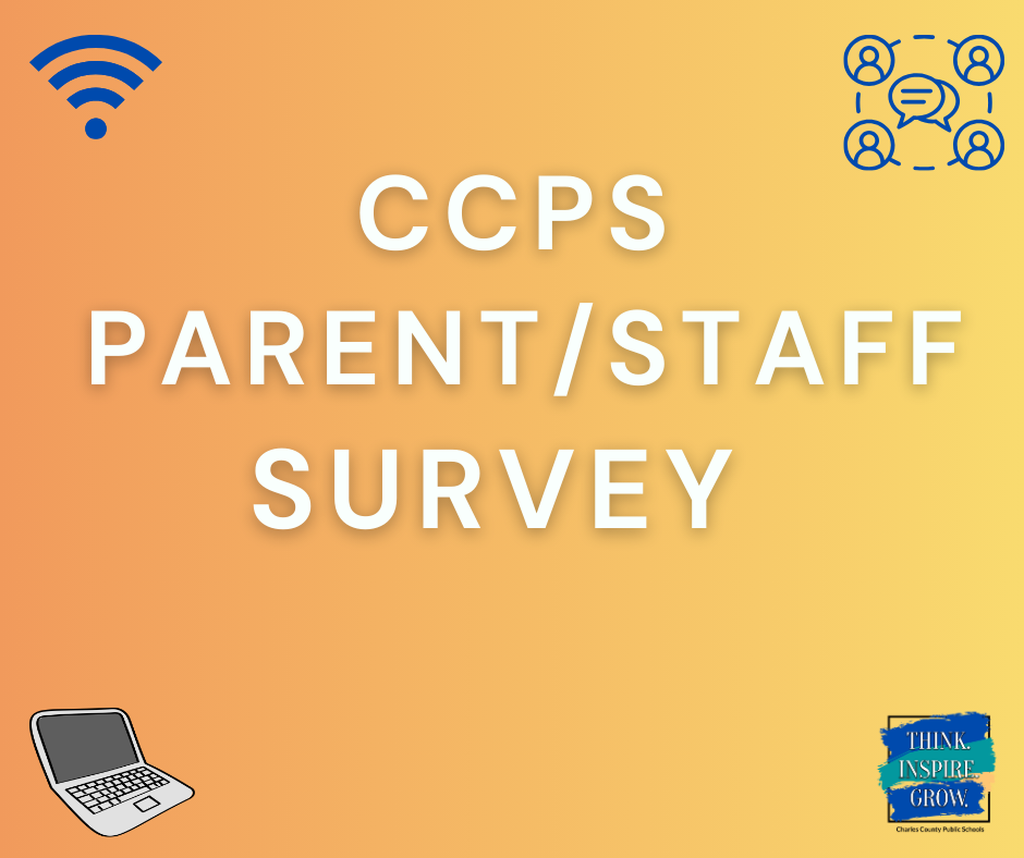 yellow background with the words "ccps parent/staff survey"