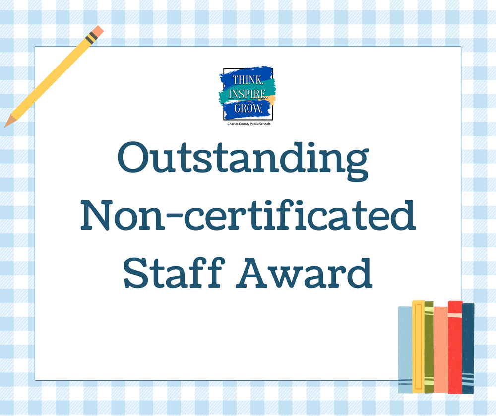 blue gingham background with words "outstanding non-certified staff award"