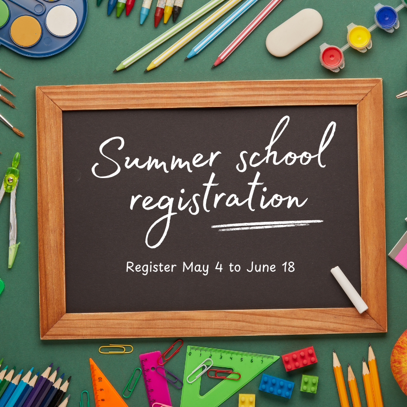 chalkboard with the words "summer school registration"