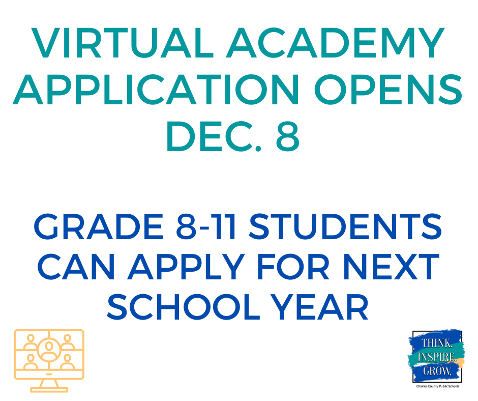 text on white screen reading virtual academy application opens dec. 8