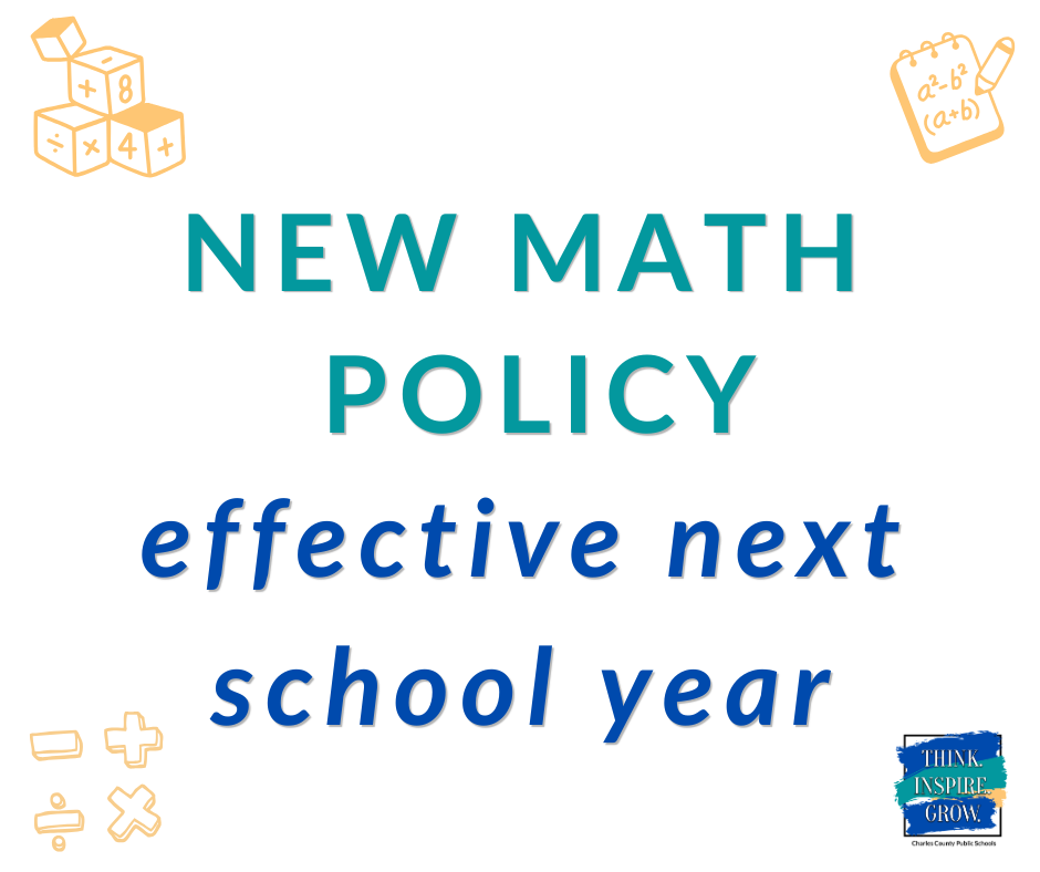 white background with the words "new math policy effective next school year"
