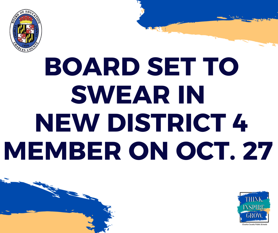 ccps background with words board set to swear in new district 4 member on oct 27