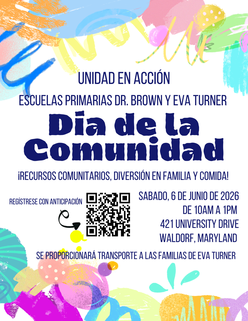 Flyer for Community Day at Dr. Brown Elementary School. The flyer invites students, families, and community members to attend a fun-filled Community Day on Friday, June 6, 2026, from 10:00 AM to 1:00 PM at Dr. Brown Elementary School. The event will include community connection, activities, resources, and family fun. The flyer features cheerful, family-friendly school-themed graphics and welcoming text encouraging the community to attend.