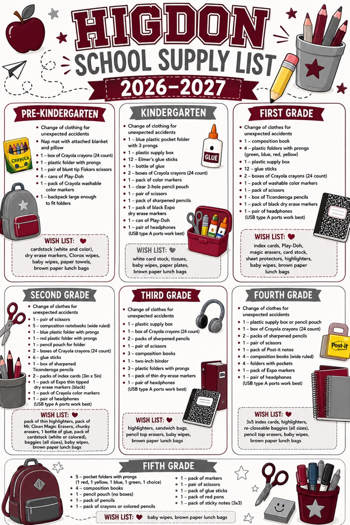 2026-2027 School Supply List