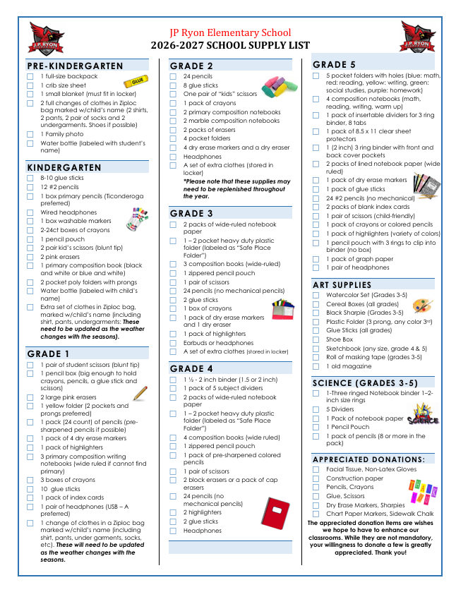 school supply list 26-27