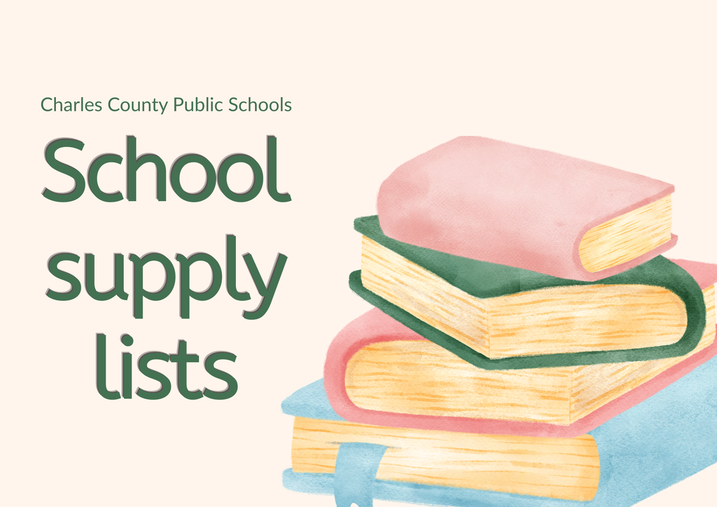 School supply list graphic with books