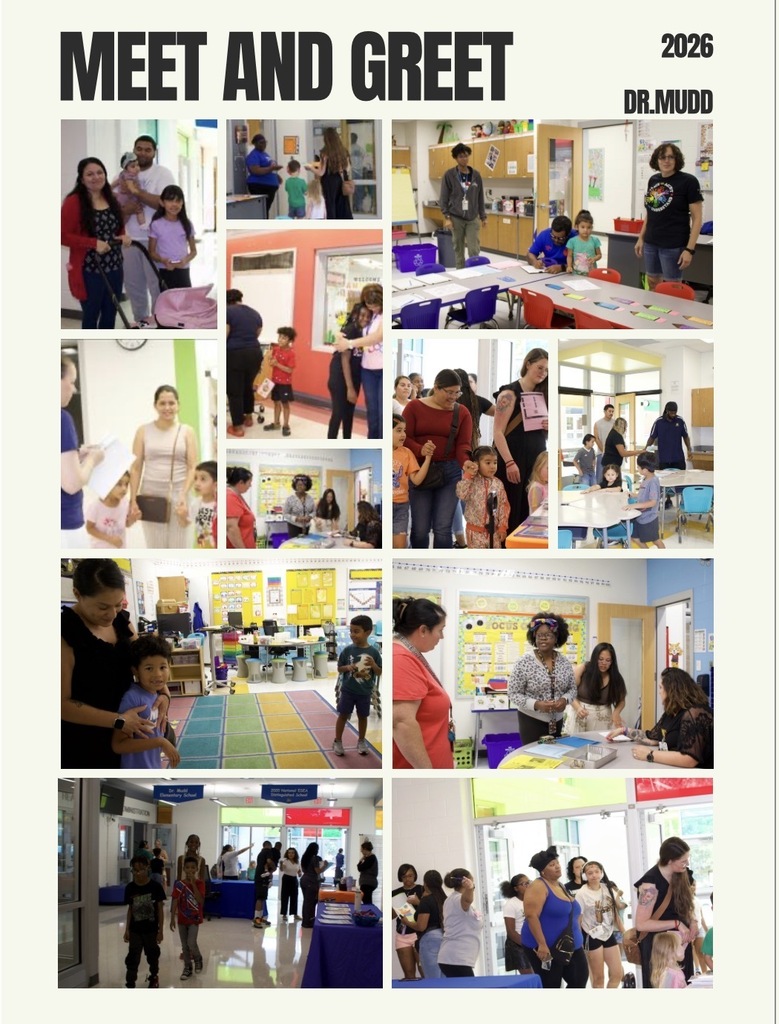 Photo collage from Dr. Mudd’s 2026 Meet & Greet showing students and families visiting classrooms, meeting teachers and staff, and preparing for the new school year.