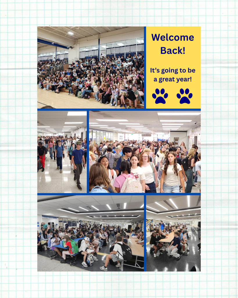 photo collage of students walking into the building
