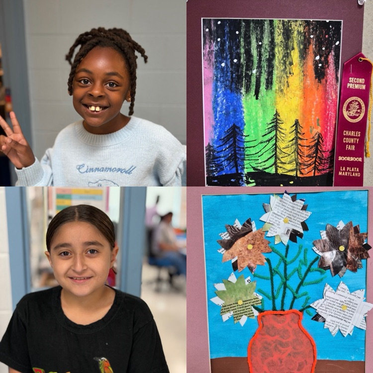 students with their artwork. 