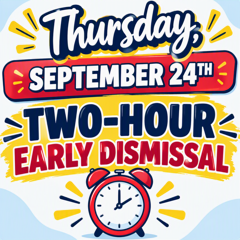 colorful graphic with text and old alarm clock with ringer and bells on top