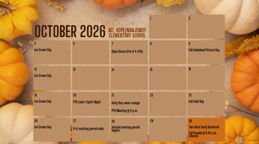 October 2026 Activity Calendar