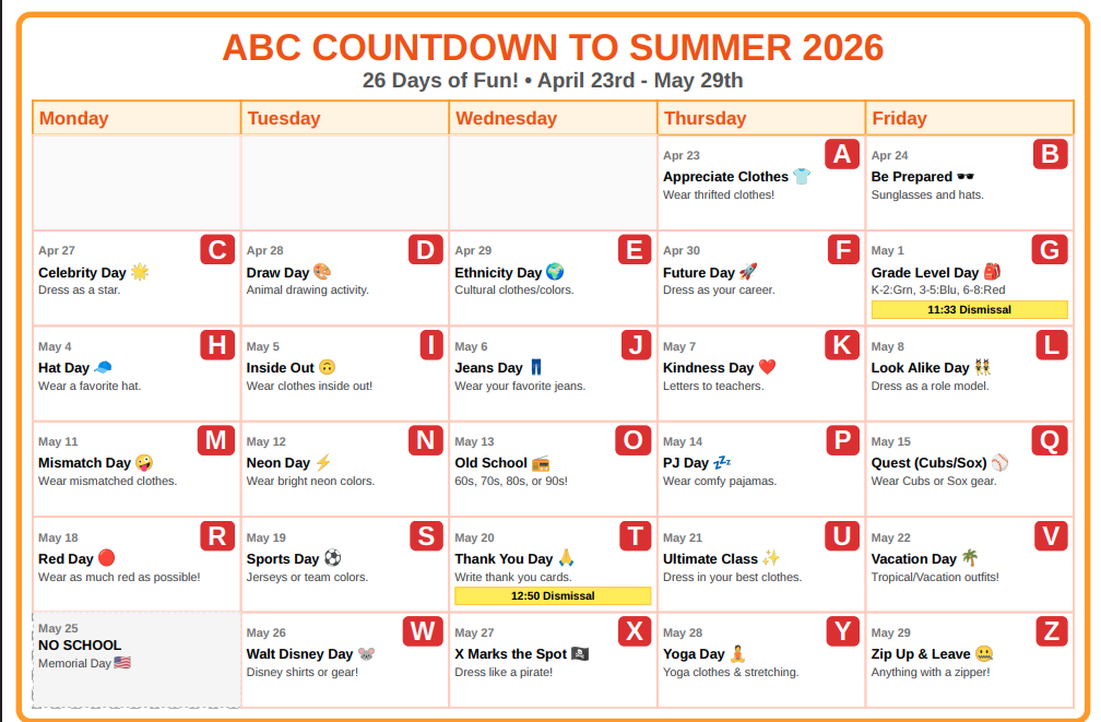 Spirit day countdown English