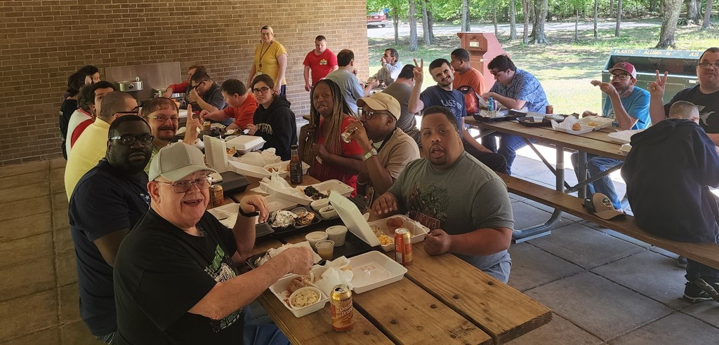 People at a picnic table