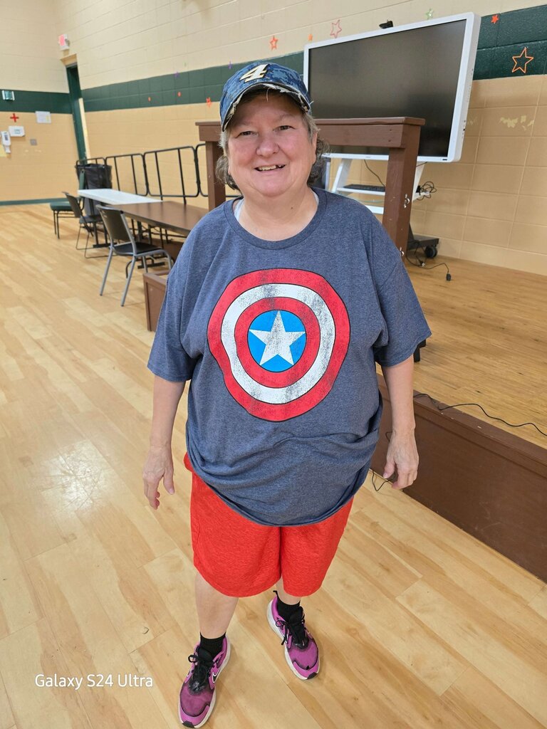 jenny in a marvel shirt