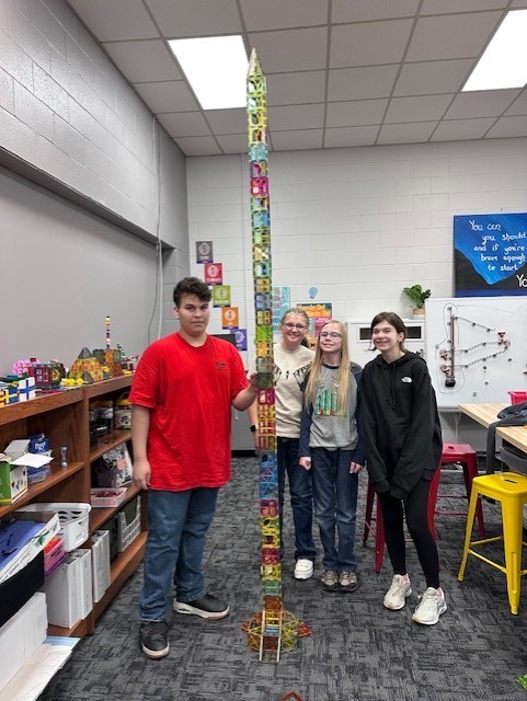 This group works at lunch each day to engineer the tallest tower possible! The goal is to reach the ceiling!